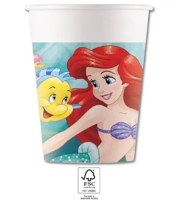 Copo branco com desenho da Ariel e Flounder de A Pequena Sereia