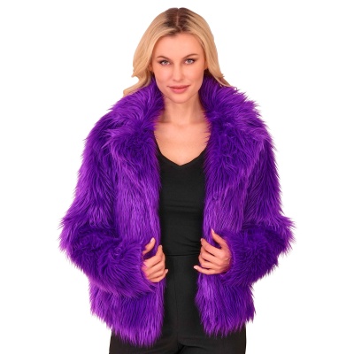 Casaco feminino de pêlo sintético roxo vibrante