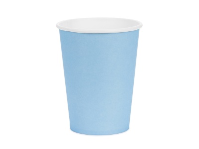 Copo descartável azul claro e branco