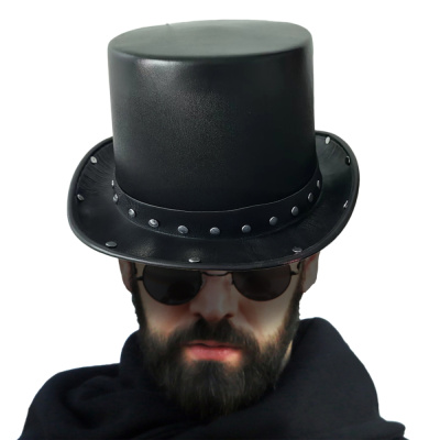 Chapéu preto de couro com tachas e aba larga