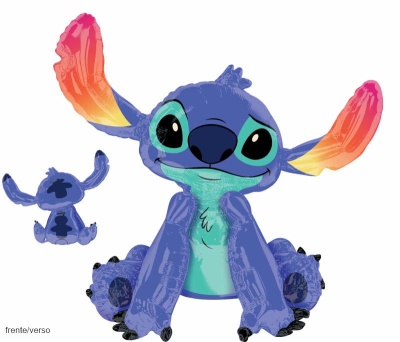 Balão em forma de Stitch com cores azul e detalhes nas orelhas coloridas
