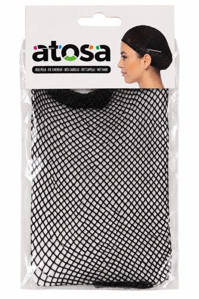 Rede para cabelo preta em embalagem transparente com topo branco atosa