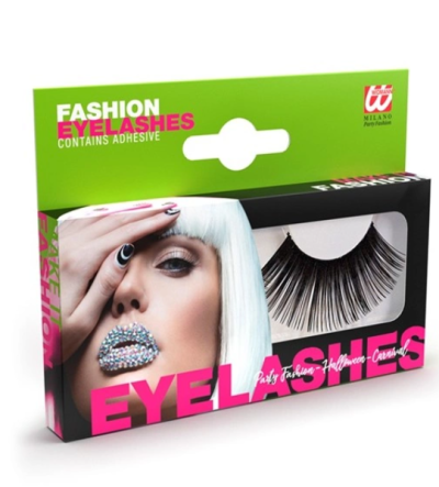 Embala de pestanas postiças fashion com adesivo em fundo verde e preto