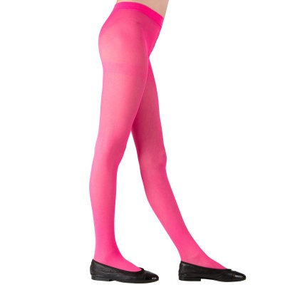 Meias-calças rosa translúcidas com sapatilhas pretas em fundo branco