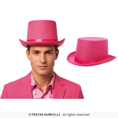 Chapéu rosa fucsia estilo cartola com faixa brilhante