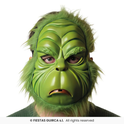 Máscara do Grinch verde com textura emborrachada e pelo sintético