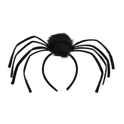 Arco de cabelo preto com aranha felpuda e pernas longas