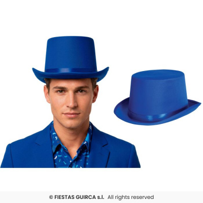 Chapéu azul tipo cartola com fita acetinada