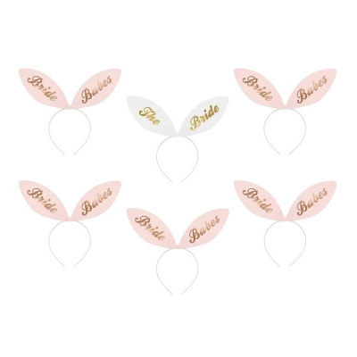 Conjunto de coroas com orelhas rosa e branca com inscrições douradas