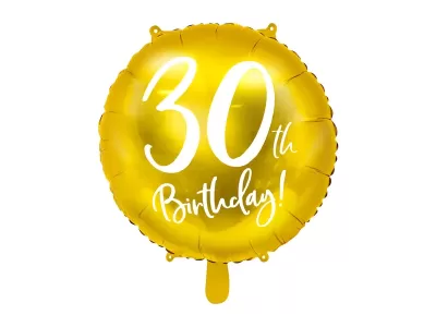 Balão dourado redondo com texto 30th Birthday!