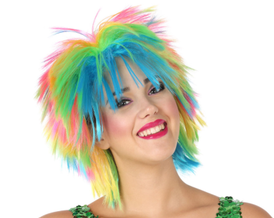 Peruca colorida sintética com cabelo espetado em várias cores