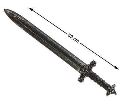 Espada decorativa cinzenta escura com cabo ornamentado preto