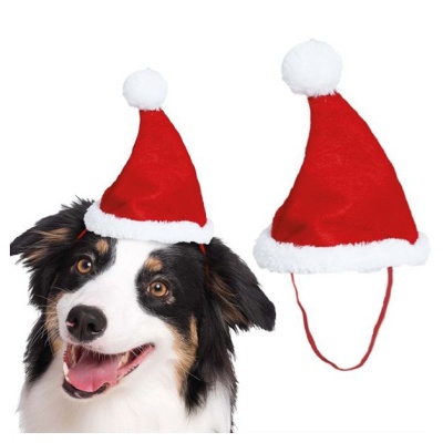 Gorro de Natal vermelho com borda e pompom brancos para cão