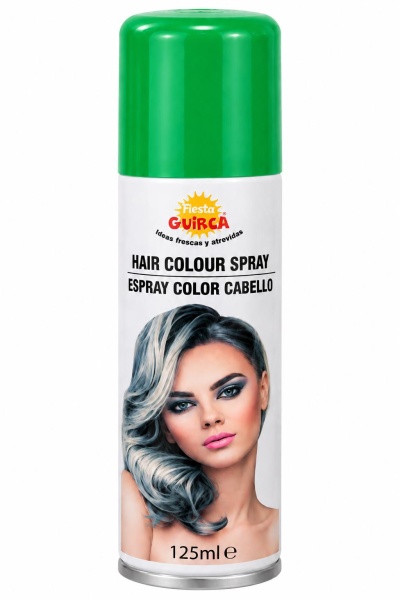 Frasco de spray para cor de cabelo com tampa verde e imagem de mulher com cabelo prateado