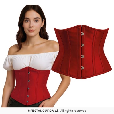 Corset vermelho clássico com fecho frontal em ganchos metálicos