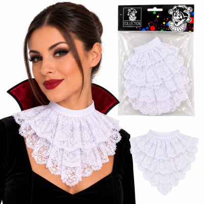 Colarinho de renda branca com camadas e padrão floral