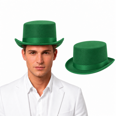 Chapéu verde de feltro com faixa e aba curvada