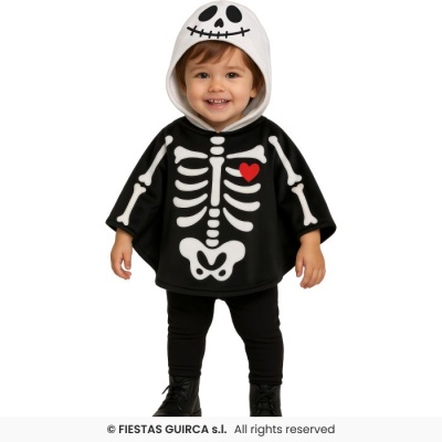 Fato de Halloween de criança com design de esqueleto e capuz de caveira
