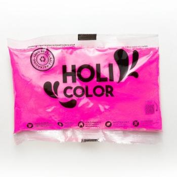 Pó colorido rosa em embalagem plástica com texto HOLI COLOR