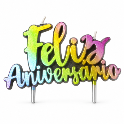 Vela colorida FELIZ ANIVERSÁRIO em degradê com textura brilhante