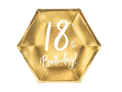 Prato dourado hexagonal com texto 18th Birthday