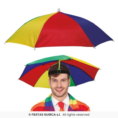 Chapéu guarda-chuva colorido em uso