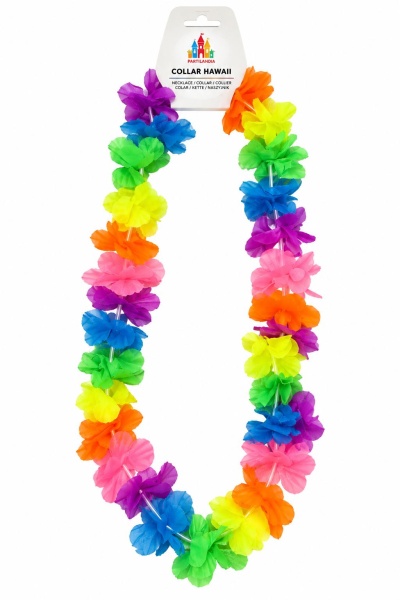 Colar havaiano de flores coloridas com embalagem