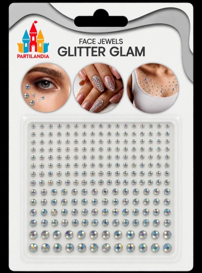 Embalagem de face jewels autocolantes iridescentes variados tamanhos da marca PARTILANDIA
