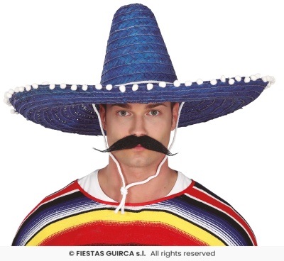 Sombrero mexicano azul com pompons brancos