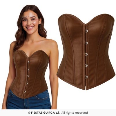 Corselet castanho de couro sintético com fecho frontal