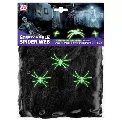Pacote de decoração de teia de aranha elástica com aranhas verdes glow