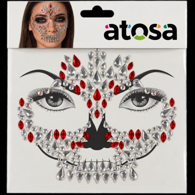 Autocolantes decorativos para rosto tipo caveira em vermelho e transparente