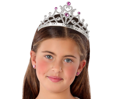 Diadema prateada com pedras rosas e brilhantes