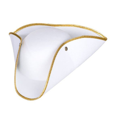 Chapéu tricórnio branco com borda dourada