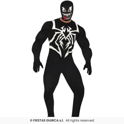 Fato preto com padrão de aranha branco e máscara assustadora para fantasia