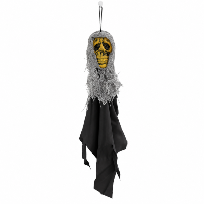 Decoração pendente de caveira com tecido cinzento e preto