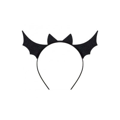 Tiara preta com orelhas e asas de morcego