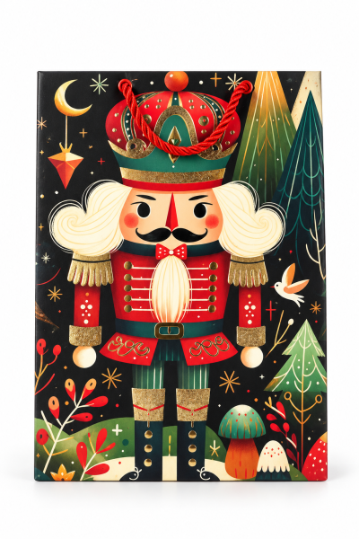 Sacola de papel com ilustração colorida de soldado de brinquedo e elementos de Natal