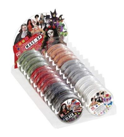 Expositor com pós de maquilhagem coloridos para Halloween