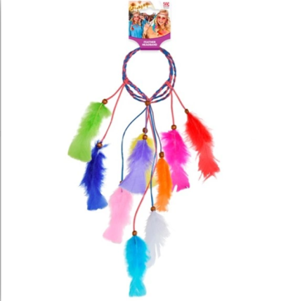 Headband com penas coloridas penduradas