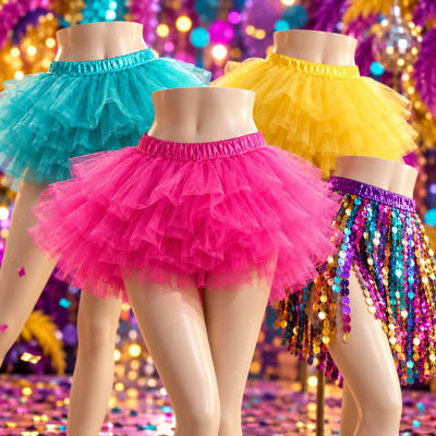 Quatro saias coloridas para dança em manequins