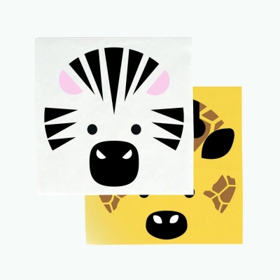 Guardanapos de papel com desenhos de zebra e girafa