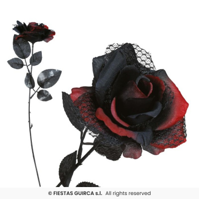 Rosa artificial preta e vermelha com renda preta