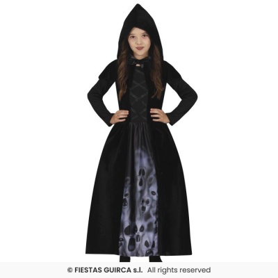 Vestido preto com capuz e padrão de fantasmas em estrela de menina