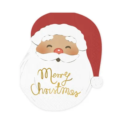 Guardanapo de papel com desenho do Pai Natal e texto Merry Christmas