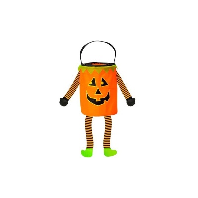 Saco de Halloween em tecido com rosto de abóbora e membros coloridos