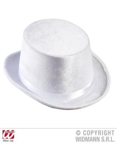 Chapéu de copa alta branco aveludado com fita