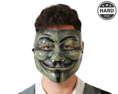 Máscara verde envelhecida estilo Guy Fawkes em PVC rígido