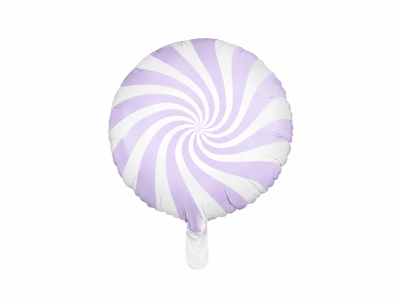 Balão redondo lilás e branco com padrão espiral