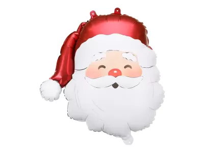 Balão alumínio com rosto sorridente do Pai Natal e boné vermelho